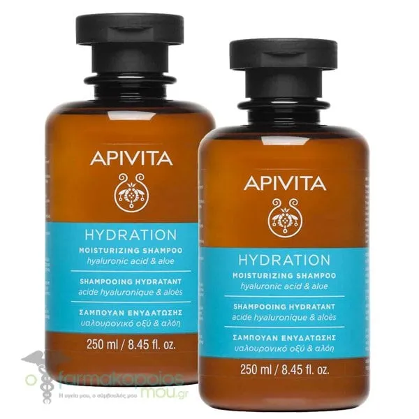 2 x Apivita Moisturizing Shampoo with Hyaluronic Acid & Aloe, 2x250ml