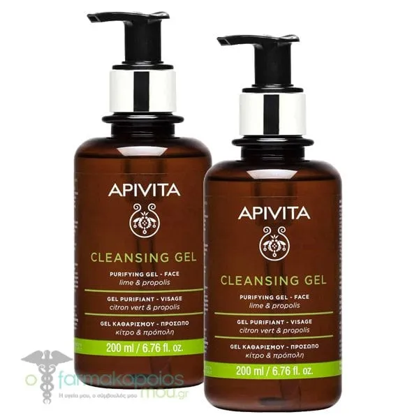 2 x Apivita Purifying Cleansing Gel with Propolis & Lime, 2x200ml