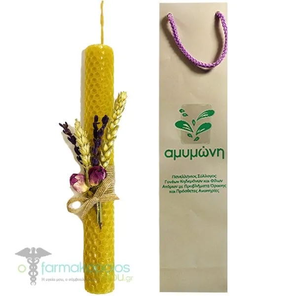 Amimoni Easter Candle Beeswax with Dried Flowers, 1pc & Bag, 1set