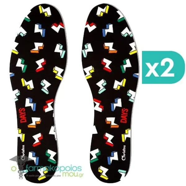 2x Christou Deodorizing Insoles Days Kids Fresh Thunderbolts Black No. 30-37, 2x1pair