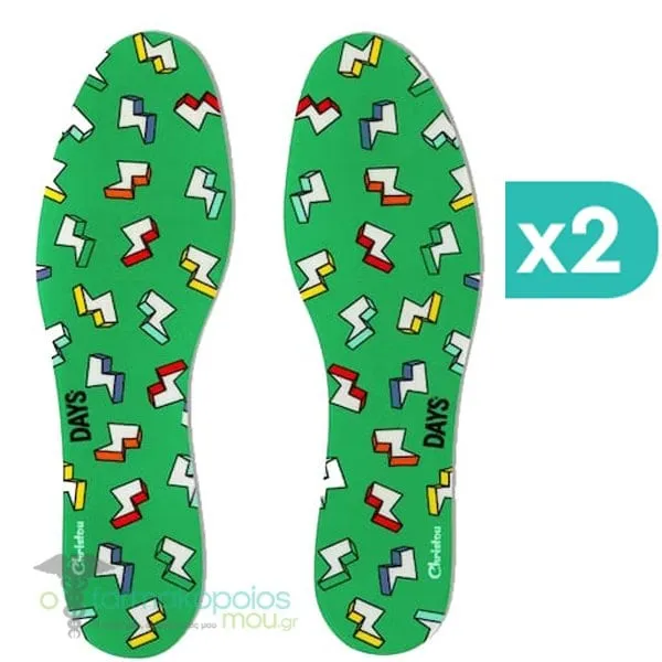 2x Christou Deodorizing Insoles Days Kids Fresh Thunderbolts Green No.30-37, 2x1pair