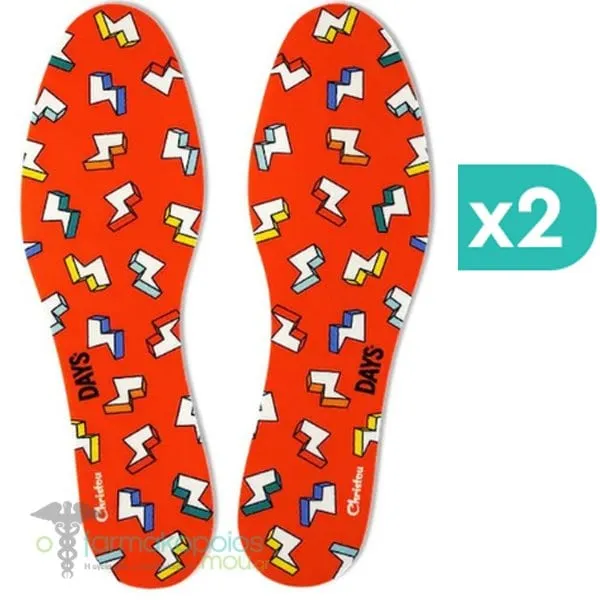 2x Christou Deodorizing Insoles Days Kids Fresh Thunderbolts Red No.30-37, 2x1pair