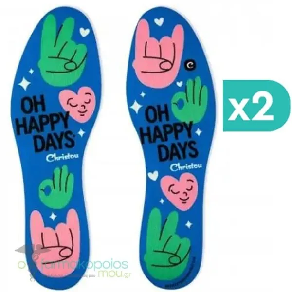 2x Christou Deodorizing Insoles Fresh Oh Happy Days Kids Blue No.23-29, 2x1pair