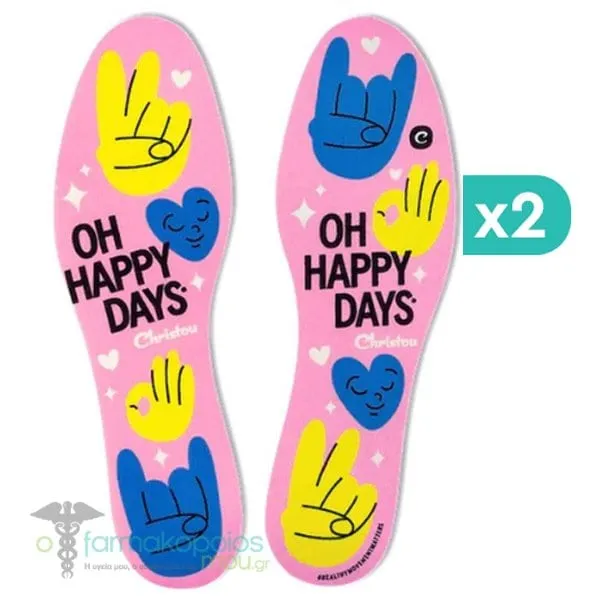 2x Christou Fresh Oh Happy Days Kids Pink Deodorising Insoles Νο.30-37, 2x1pair