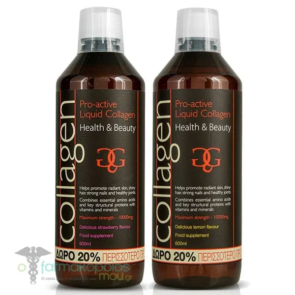 2x Collagen Pro-Active Liquid Collagen Lemon, 1x600ml & Strawberry, 1x600ml