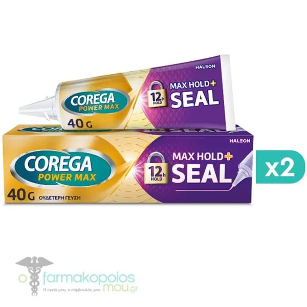 2x Corega Max Hold+Seal Denture Adhesive Cream, 2x40g
