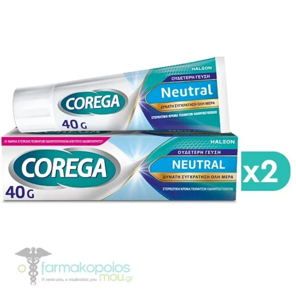 2x Corega Neutral Denture Adhesive Cream Taste-Free, 2x40g