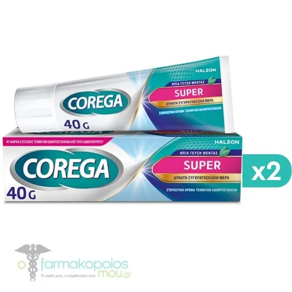2x Corega Super Denture Adhesive Cream Mint Flavor, 2x40g