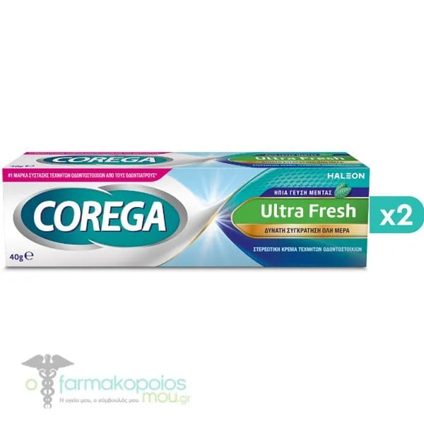 2x Corega Ultra Fresh Denture Adhesive Cream Mint Flavor, 2x40g