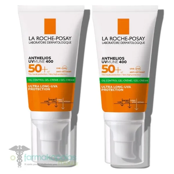 2x La Roche-Posay Anthelios UVMune 400 Oil Control Gel-Cream SPF50+, 2x50ml