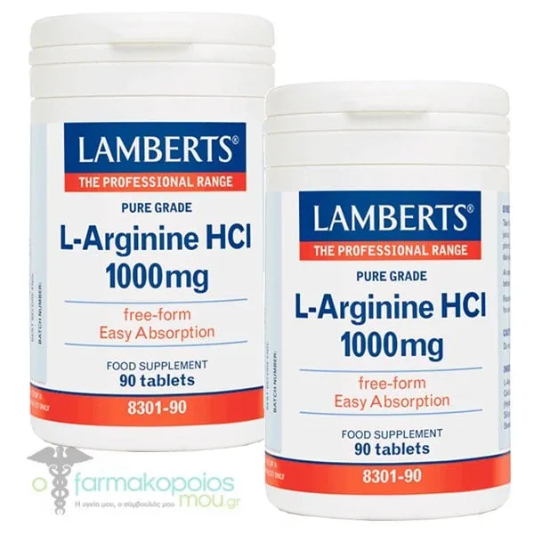 2x Lamberts L-Arginine HCI 1000mg, 2x90tabs