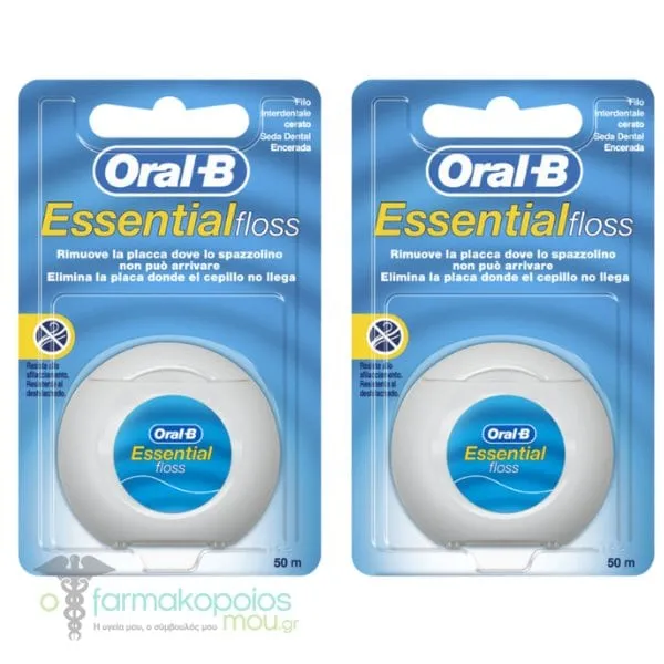 2x Oral-B Essential Dental Floss Waxed 50m, 2x1pcs