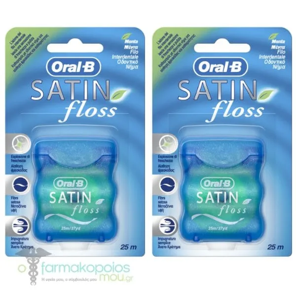 2x Oral-B Satin Dental Floss Mint 25m, 2x1pcs