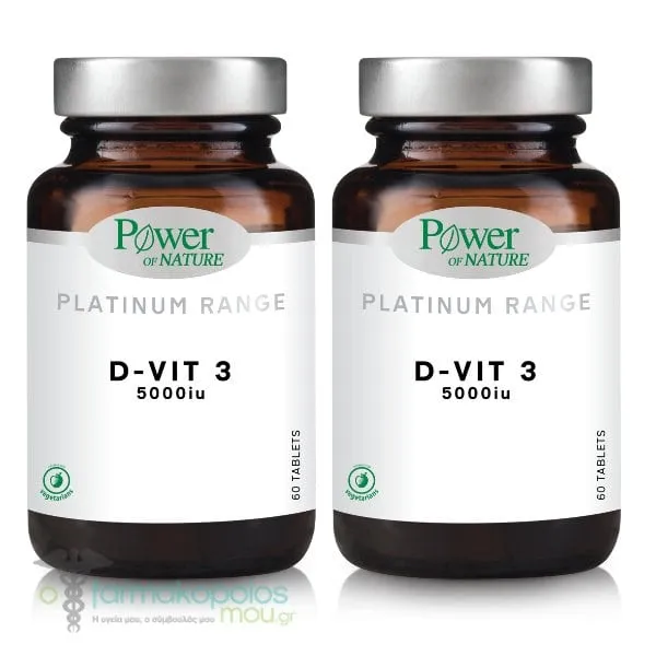 2x Power of Nature Platinum Range D-Vit3 5000iu, 2x60tabs