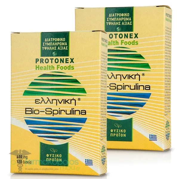 2x Protonex Greek Bio-Spirulina 400mg, 2x120tabs