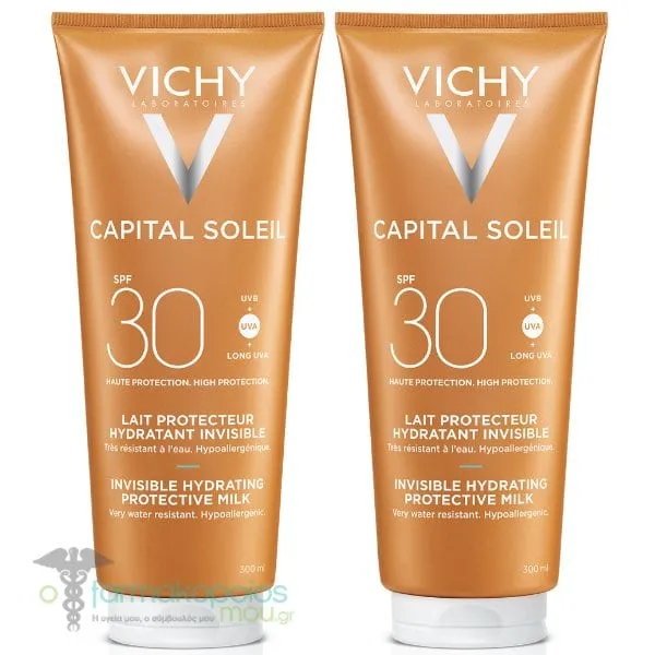 2x Vichy Capital Soleil Invisible Hydrating Protective Milk SPF30, 2x300ml