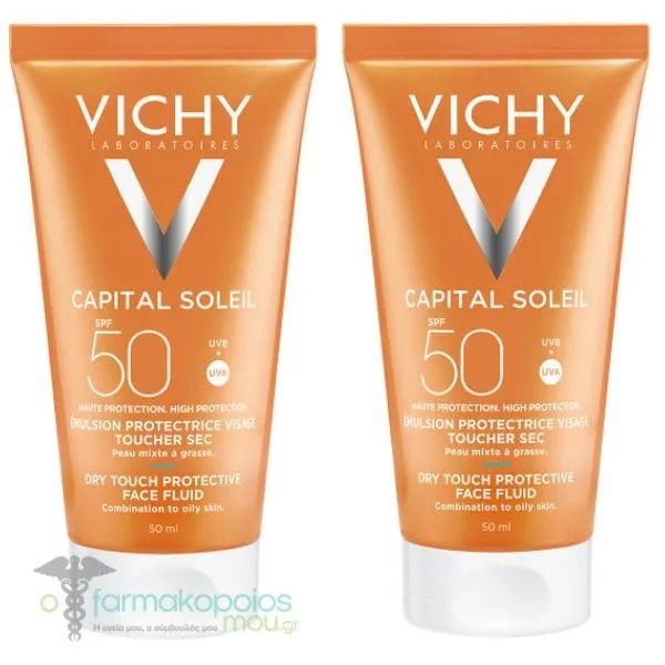 2x Vichy Capital Soleil SPF50 Dry Touch Protective Face Fluid , 2x50ml