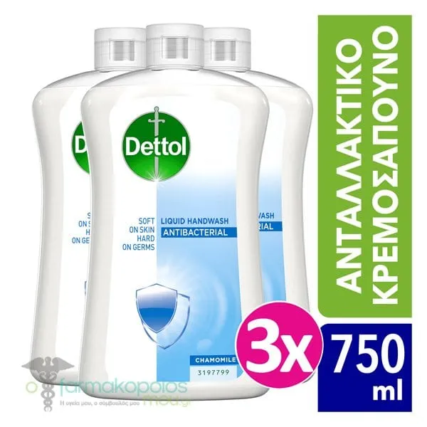 3 x Dettol Antibacterial Liquid Hand Wash Refill Chamomile, 3 x 750ml