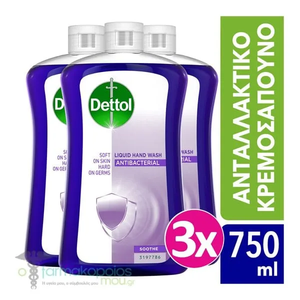 3 x Dettol Antibacterial Liquid Hand Wash Soothe Lavender & White Musk Refill, 3 x 750ml