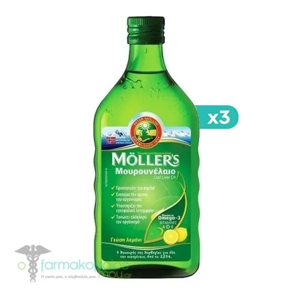 3 x Moller's Cod Liver Oil Lemon, 3 x 250ml