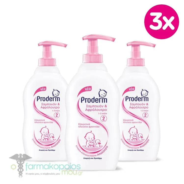 3 x Proderm Shampoo & Shower Gel No.2 (1-3Y), 3 x 400ml