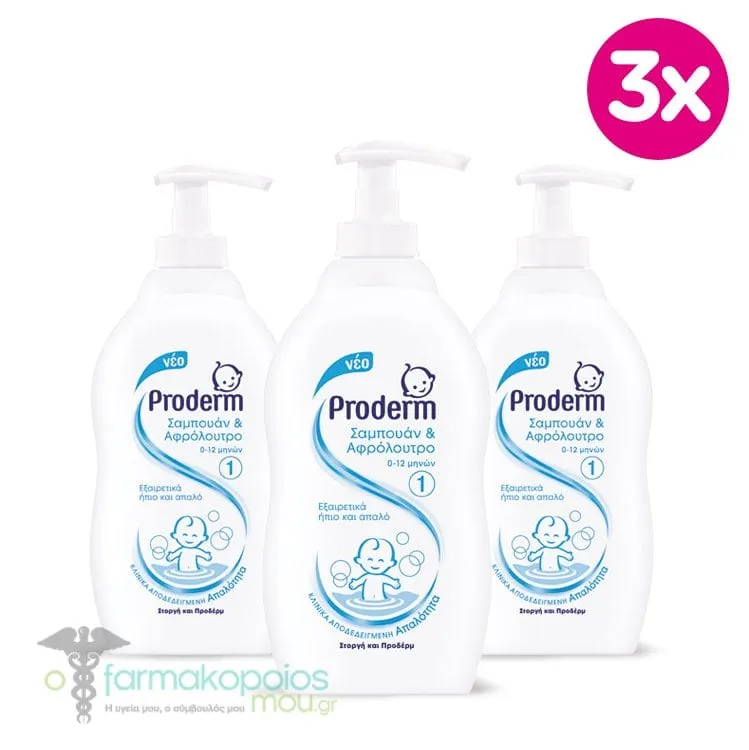 3 x Proderm Shampoo & Shower Gel No. 1 (0-12m), 3 x 400ml