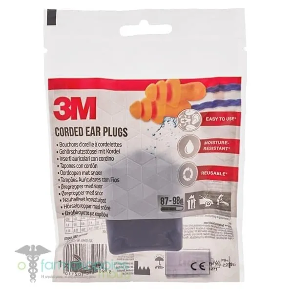 3M Corded Earplugs with Storage Box Earplugs with Cord Support & Storage Box, 1 pair