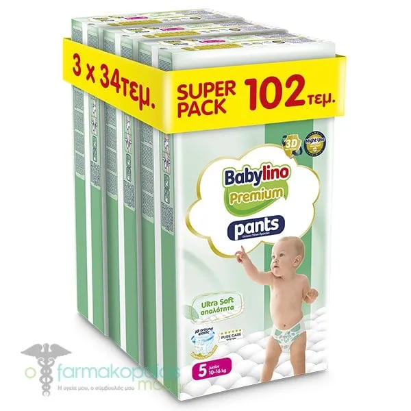 3x Babylino Premium Pants Ultra Soft Νο5 (10-16kg), (3x34pcs) 102pcs