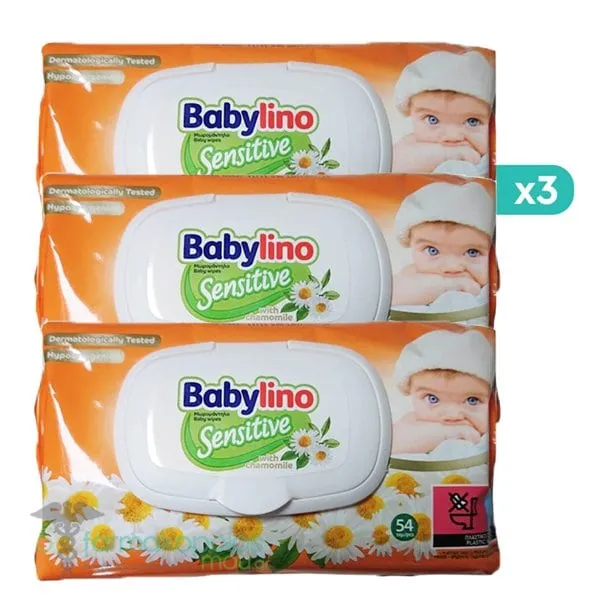 3x Babylino Sensitive Chamomile Baby Wipes, 3x(3x54pcs), 486pcs