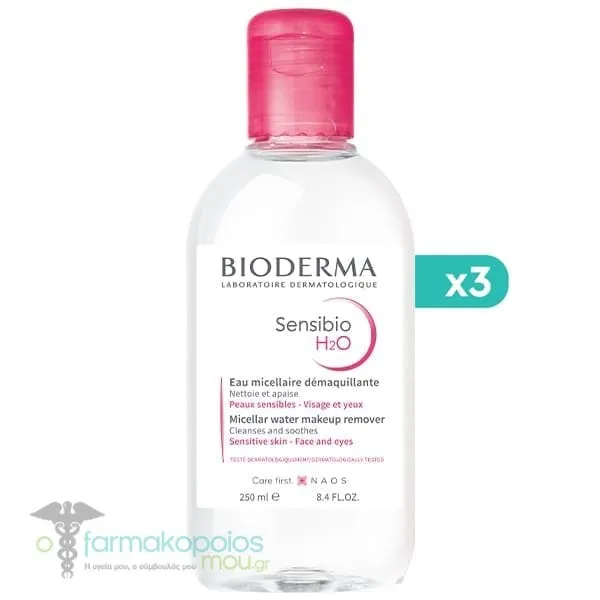3x Bioderma Sensibio H2O Micellar Water Makeup Remover for Sensitive Skin, 3 x 250ml