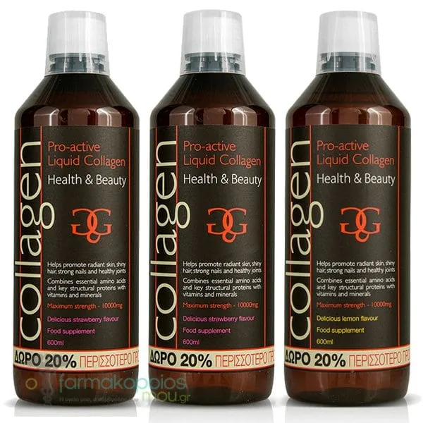 3x Collagen Pro-Active Liquid Collagen Lemon, 1x600ml & Strawberry, 2x600ml