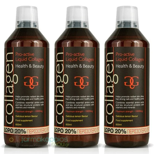 3x Collagen Pro-Active Liquid Collagen Lemon, 3x600ml