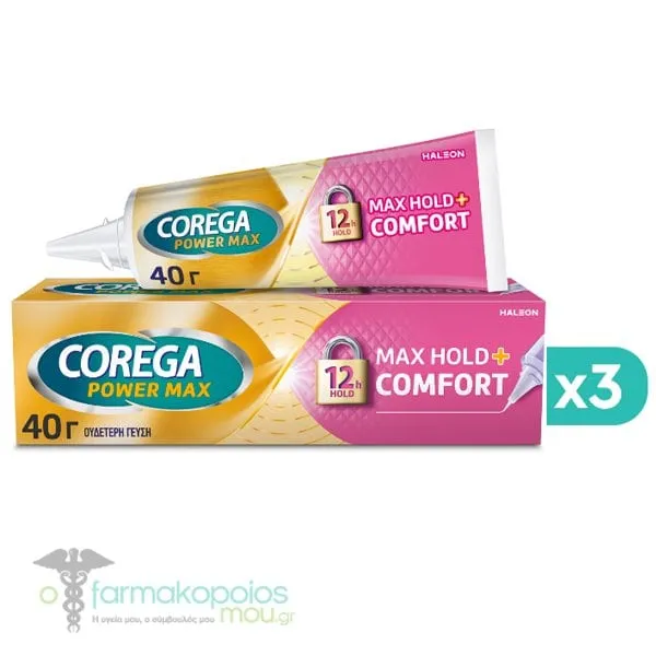 3x Corega Max Hold+Comfort Denture Adhesive Cream, 3x40g