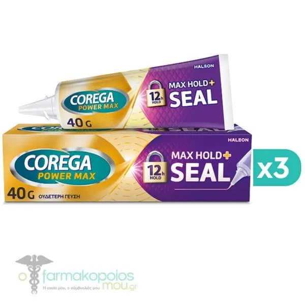 3x Corega Max Hold+Seal Denture Adhesive Cream, 3x40g