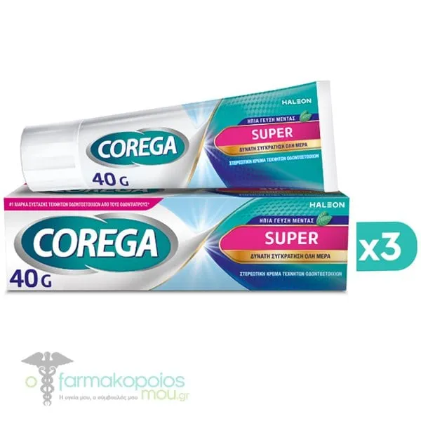 3x Corega Super Denture Adhesive Cream Mint Flavor, 3x40g