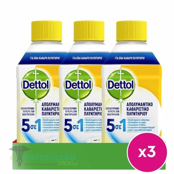 3 x Dettol Antibacterial Washing Machine Cleaner Lemon, 3 x 250ml