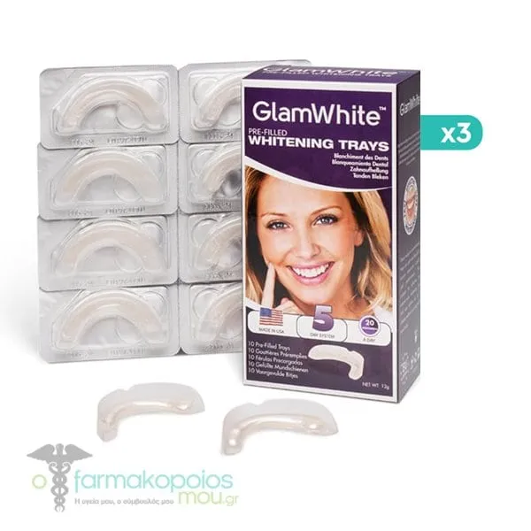 3x GlamWhite Pre-filled Whitening Trays Προγεμισμένα Μασελάκια Λεύκανσης Δοντιών, 3x10τεμ