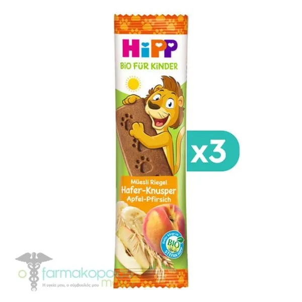 3x Hipp Kids Cereal Bar Oat, Apple & Peach, 3x20gr