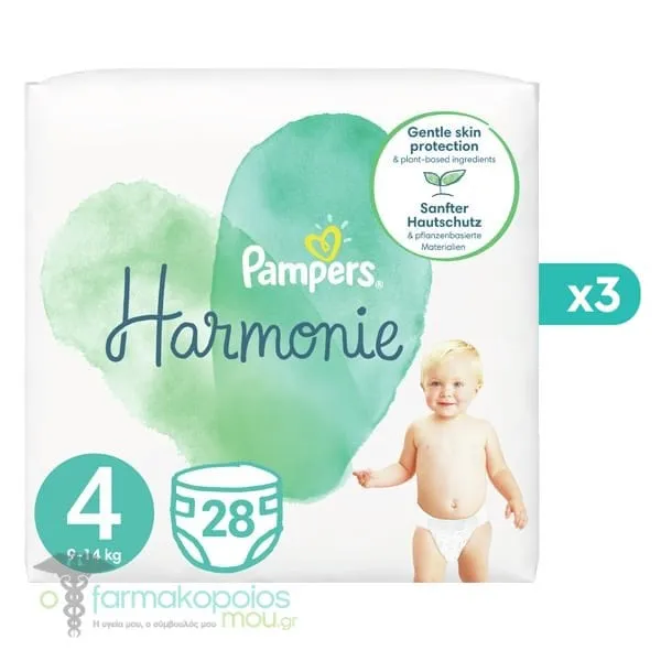 3x Pampers Harmonie No.4 (9-14kg) Diapers Monthly Pack, 3x28pcs