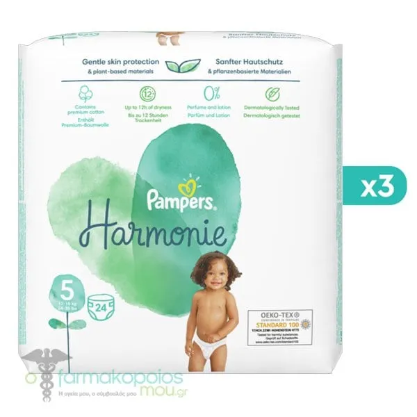 3x Pampers Harmonie No.5 (11-16kg) Diapers Monthly Pack, 3x24pcs