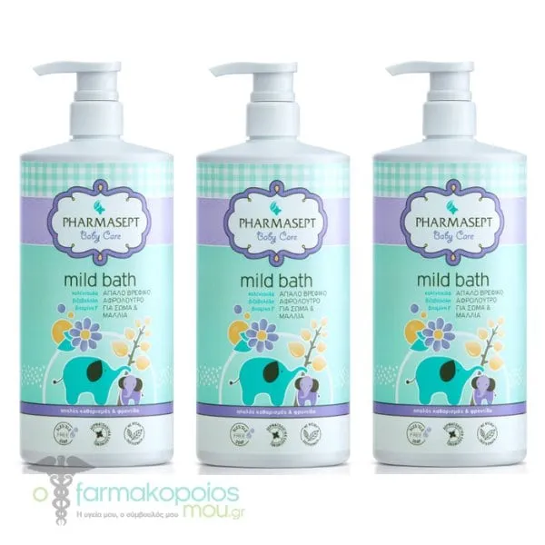 3x Pharmasept Baby Care Mild Bath for Hair & Body, 3x1lt