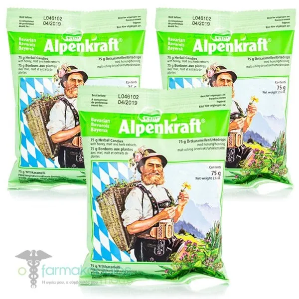 3x Power of Nature Alpenkraft Candies for Sore Throat & Cough, 3x75gr