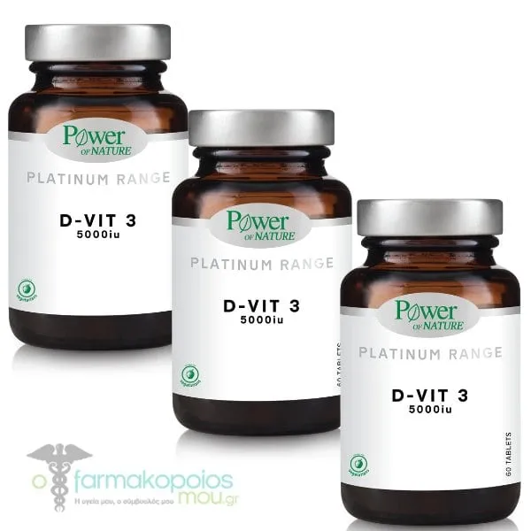 3x Power of Nature Platinum Range D-Vit3 5000iu, 3x60tabs