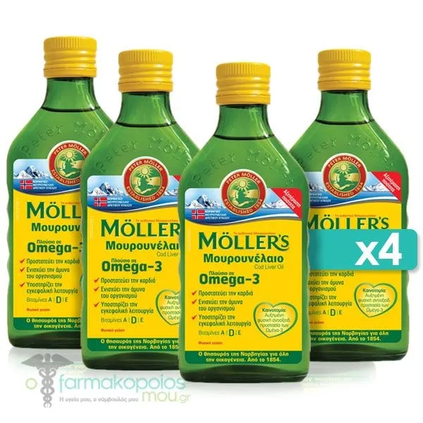 4 x Moller's Cod Liver Oil Natural, 4 x 250ml