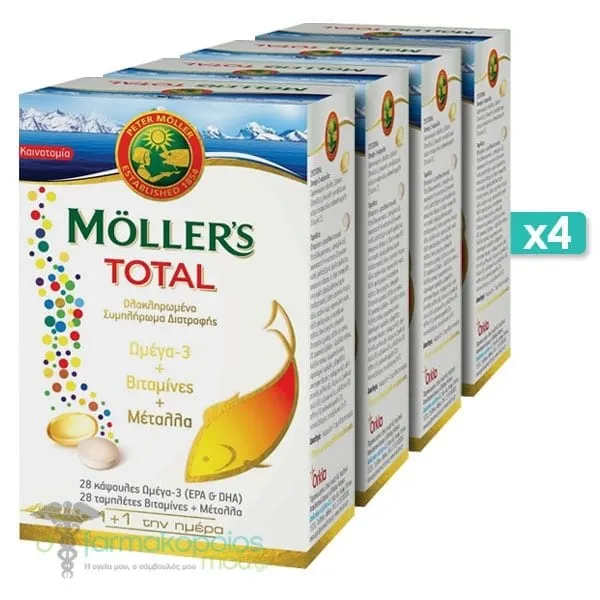 4 x Moller's Total, 4 x 28caps + 28tabs