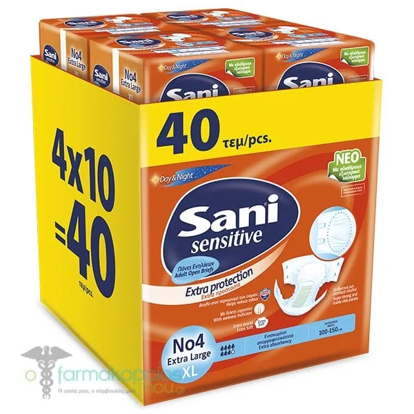 4x Sani Sensitive Ανοιχτές Πάνες Ακράτειας ΧLarge Νο4, (4x10τεμ) 40τεμ