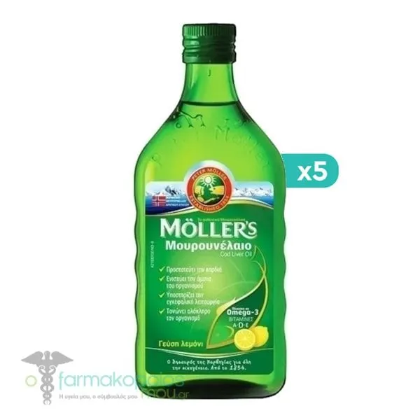 5 x Moller's Cod Liver Oil Lemon, 5 x 250ml