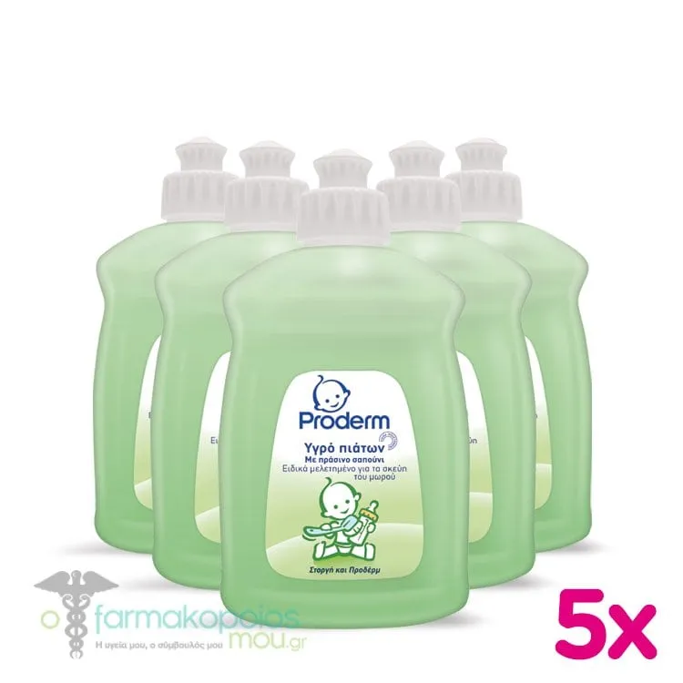 5 x Proderm Dishwashing Liquid with Green Soap, 5 x 500ml