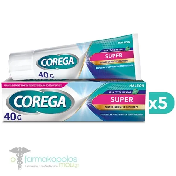 5x Corega Super Denture Adhesive Cream Mint Flavor, 5x40g