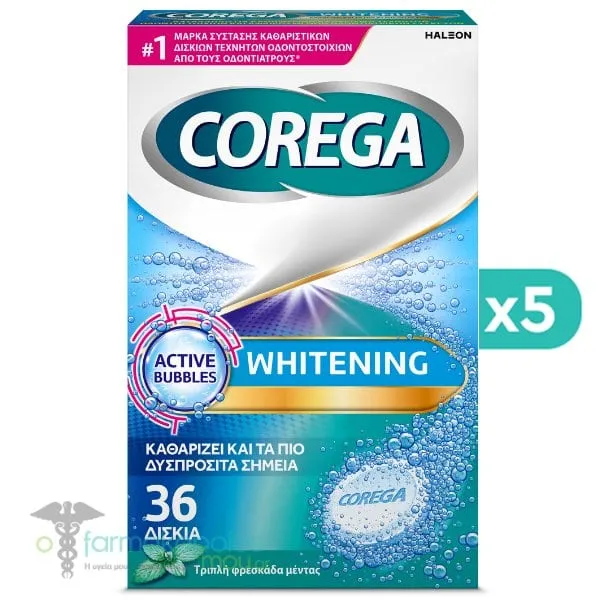 5x Corega Tabs Whitening Denture Cleanser, 5x36tabs